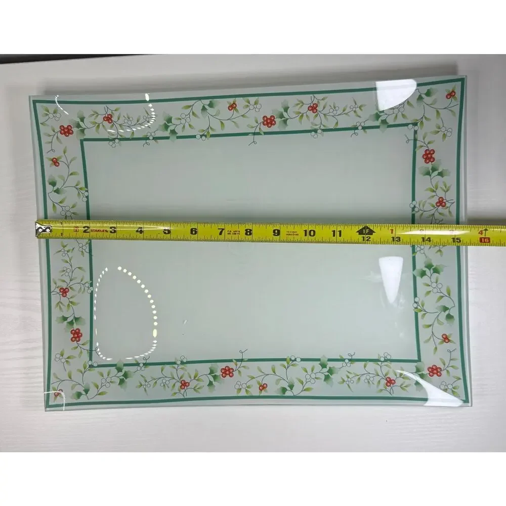 Vintage Pfaltzgraff Winterberry 3-Piece Nesting Glass Tray Set Holly Berry